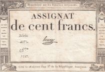 France 100 Francs - 18 Nivose An III - (07.01.1795) - Sign. Henry - P.78 - Serial 4175