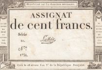 France 100 Francs - 18 Nivose An III - (07.01.1795) - Sign. Lassia - Serial  84