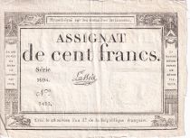 France 100 Francs - 18 Nivose An III - (07.01.1795) - Sign. Lassia - Serial 1694