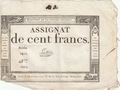 France 100 Francs - 18 Nivose An III - (07.01.1795) - Sign. Lassia - S�rie 1611