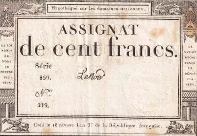 France 100 Francs - 18 Nivose An III - (07.01.1795) - Sign. Lenoir - S�rie 859