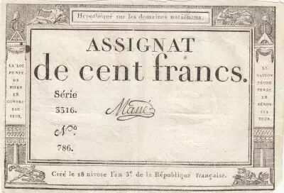 France 100 Francs - 18 Nivose An III - (07.01.1795) - Sign. Mane - S�rie 3316