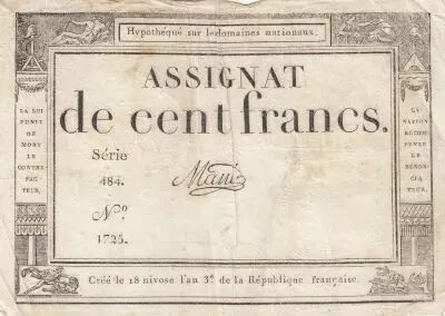 France 100 Francs - 18 Nivose An III - (07.01.1795) - Sign. Mane - S�rie 484