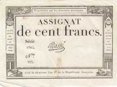 France 100 Francs - 18 Nivose An III - (07.01.1795) - Sign. Masse - S�rie 1703