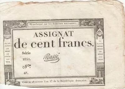 France 100 Francs - 18 Nivose An III - (07.01.1795) - Sign. Masse-Serie2331