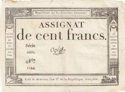 France 100 Francs - 18 Nivose An III - (07.01.1795) - Sign. Og� - Serial 1609