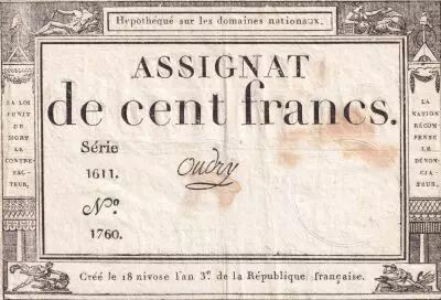 France 100 Francs - 18 Nivose An III - (07.01.1795) - Sign. Oudry - S�rie 1611