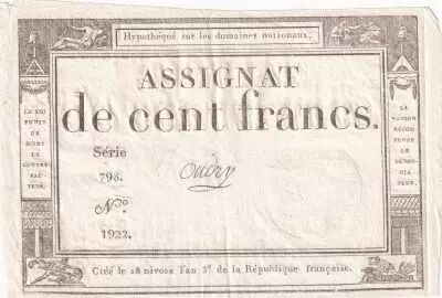 France 100 Francs - 18 Nivose An III - (07.01.1795) - Sign. Oudry - S�rie 798
