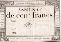 France 100 Francs - 18 Nivose An III - (07.01.1795) - Sign. Pierre  - Serial 722 - P.78