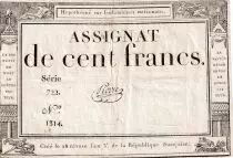 France 100 Francs - 18 Nivose An III - (07.01.1795) - Sign. Pierre  - Serial 722 - P.78