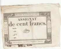 France 100 Francs - 18 Nivose An III - (07.01.1795) - Sign. Pierre - Serial 425