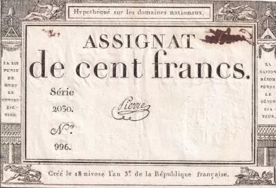 France 100 Francs - 18 Nivose An III - (07.01.1795) - Sign. Pierre - S�rie 2030