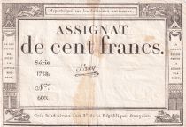 France 100 Francs - 18 Nivose An III - (07.01.1795) - Sign. Saxy  - Serial 1738 - P.78