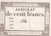 France 100 Francs - 18 Nivose An III - (07.01.1795) - Sign. Saxy - Serial 3420 - P.78