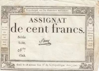France 100 Francs - 18 Nivose An III - (07.01.1795) - Sign. Saxy - S�rie 3420