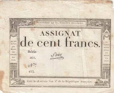 France 100 Francs - 18 Nivose An III - (07.01.1795) - Sign. Saxy - S�rie 461