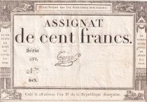 France 100 Francs - 18 Nivose An III - (07.01.1795) - Sign. Taizy  - Serial 591 - P.78