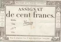 France 100 Francs - 18 Nivose An III - (07.01.1795) - Sign. Varnier - S&eacute;rie 946