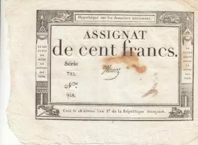 France 100 Francs - 18 Nivose An III - (07.01.1795) - Sign. Vienoz - S�rie 722
