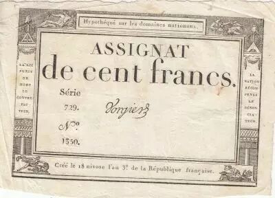 France 100 Francs - 18 Nivose An III - (07.01.1795) - Sign. Vorgier - S�rie 729
