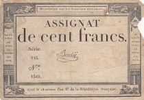 France 100 francs - 18 Nivose An III - 1794 - Sign. Bouly - Serial 916
