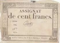 France 100 francs - 18 Nivose An III - 1794 - Sign. Chapotot - Serial 786