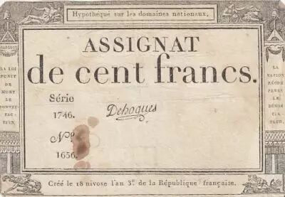 France 100 francs - 18 Nivose An III - 1794 - Sign. Dehogues - S�rie 1746