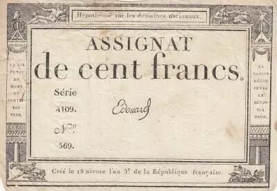 France 100 francs - 18 Nivose An III - 1794 - Sign. Edouard - S�rie 4109