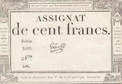 France 100 francs - 18 Nivose An III - 1794 - Sign. Gros - S�rie 3237