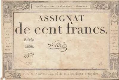 France 100 francs - 18 Nivose An III - 1794 - Sign. Lehord - S�rie 2836
