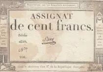 France 100 francs - 18 Nivose An III - 1794 - Sign. Saxy - Serial 4329