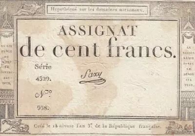 France 100 francs - 18 Nivose An III - 1794 - Sign. Saxy - S�rie 4329