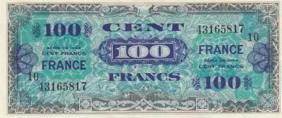 France 100 Francs - Allied Military Currency - 1944 - Serial 10
