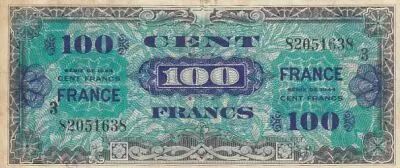 France 100 Francs - Allied Military Currency - 1944 - Serial 3 - P.123