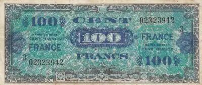 France 100 Francs - Allied Military Currency - 1944 - Serial 3