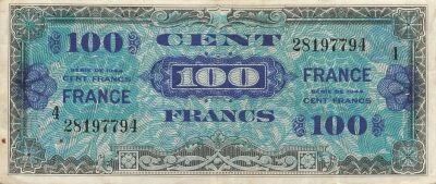 France 100 Francs - Allied Military Currency - 1945 - Serial 4