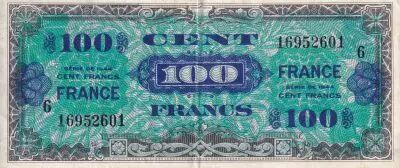 France 100 Francs - Allied Military Currency - 1945 - Serial 6 - P.123