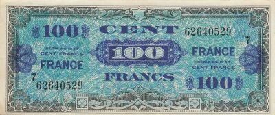 France 100 Francs - Allied Military Currency - 1945 - Serial 7
