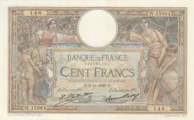 France 100 Francs - Banque de France - 09-11-1926 - Serial W.15964