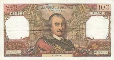 France 100 Francs - Corneille - 01-04-1971 - Serial U.560