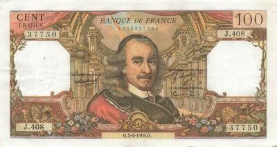 France 100 Francs - Corneille - 03-04-1969 - Serial J.408