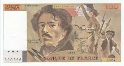 France 100 Francs - Delacroix  - 1983 - Serial H.67