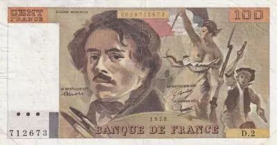 France 100 Francs - Delacroix - 1978 - Serial D.2 - P.154