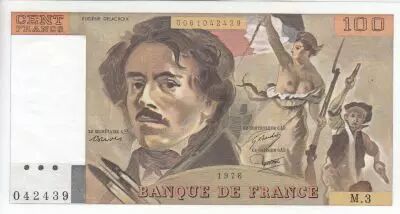 France 100 Francs - Delacroix - 1978 - Serial M.3
