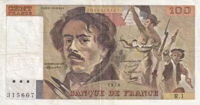 France 100 Francs - Delacroix - 1978 - Serial R.1 - P.154