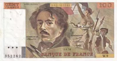 France 100 Francs - Delacroix - 1978 - Serial W.9 - P.154