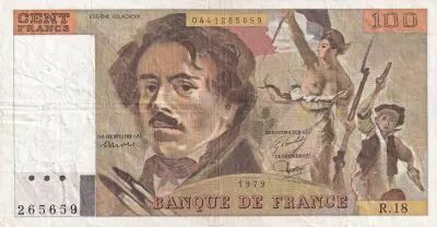 France 100 Francs - Delacroix - 1979 - S�rie R.18