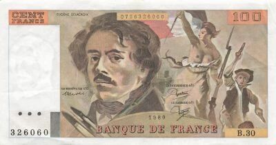 France 100 Francs - Delacroix - 1980 - Serial B.30