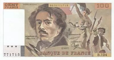 France 100 Francs - Delacroix - 1987 - Serial B.124