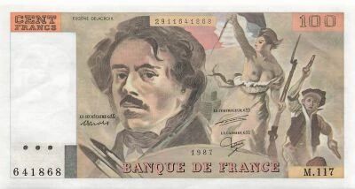 France 100 Francs - Delacroix - 1987 - Serial M.117